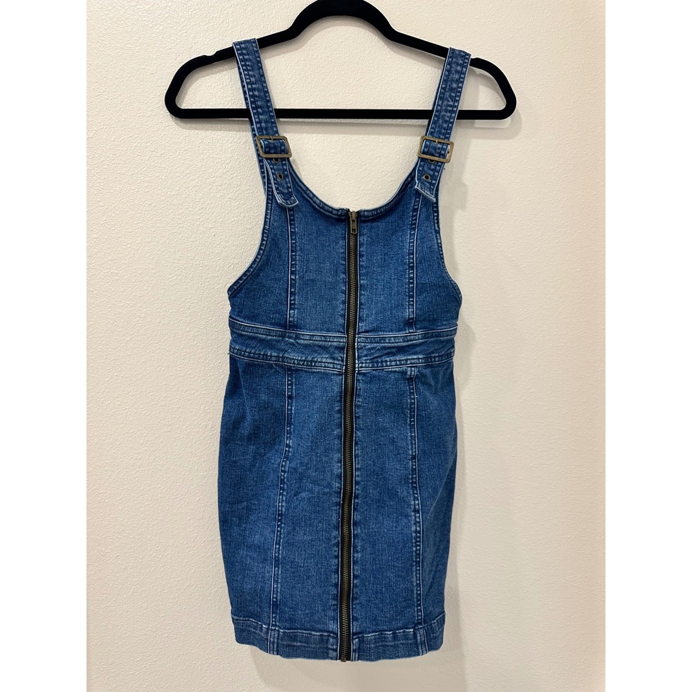PacSun Womens Denim Pinafore Mini Dress Medium Wash Full Zip Front XS
